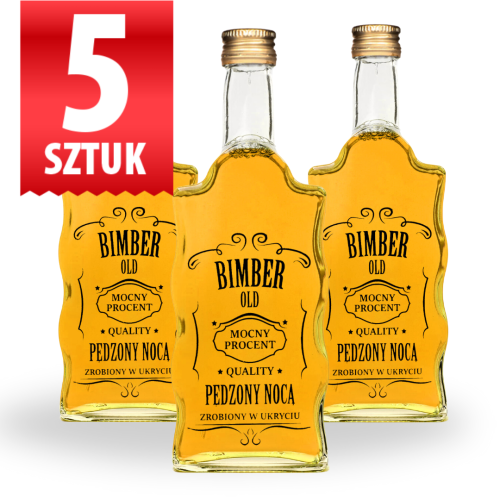 Zestaw 5 sztuk Butelka Warta 500 ml z nadrukiem Bimber Pędzony Nocą