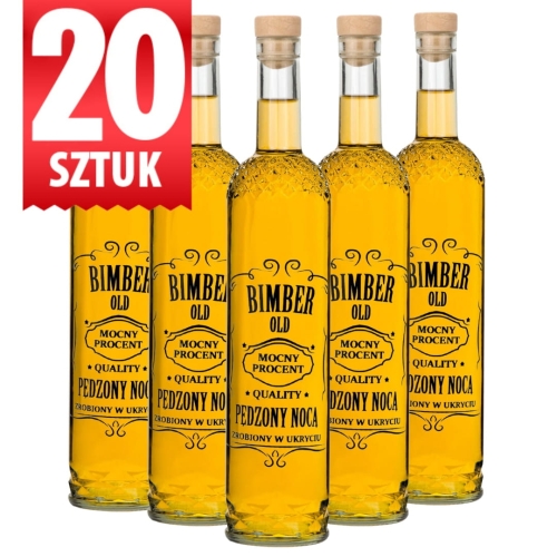 Zestaw 20 sztuk Butelka szklanka na korek Nargiz 500 ml  z nadrukiem Bimber Pędzony Nocą  