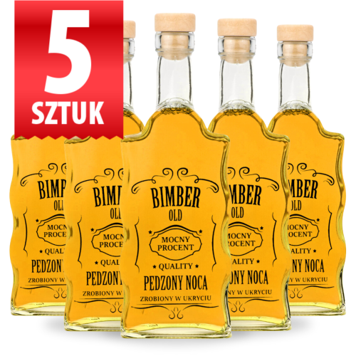 Zestaw 5 sztuk Butelka Warta korek 500 ml z nadrukiem Bimber Pędzony Nocą  