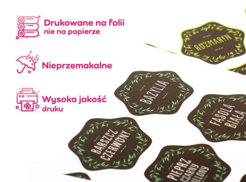 Etykiety na przyprawy 210 sztuk naklejek  35 mm