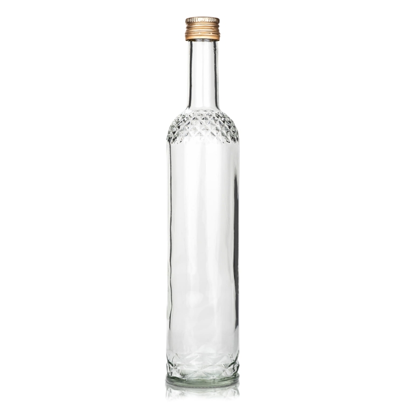 Elegancka szklana butelka Nargiz 500 ml z wzorem diamentowym na zakrętkę fi 28 do nalewek