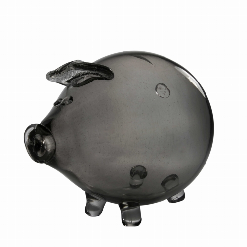 Szklana skarbonka Świnka popielata