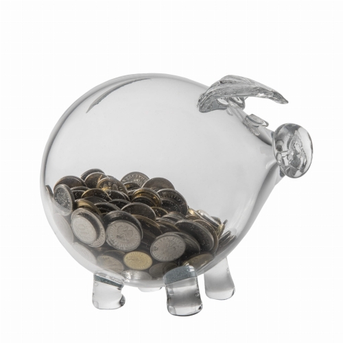 Szklana skarbonka Świnka bezbarwna 