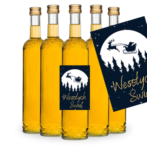 Etykieta świąteczna samoprzylepna na butelki 6/9 cm czarna Wesołych Świąt