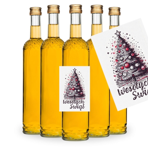 Etykieta świąteczna samoprzylepna na butelki 6/9 cm biała Wesołych Świąt