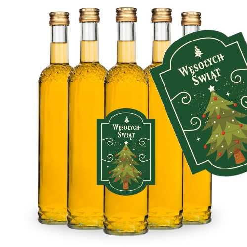 Etykieta świąteczna samoprzylepna na butelki 6/9 cm zielona Wesołych Świąt 