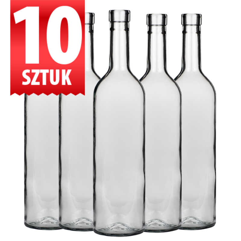 Komplet 10 pustych butelek szklanych Bordeaux 750 ml do domowej produkcji wina i nalewek