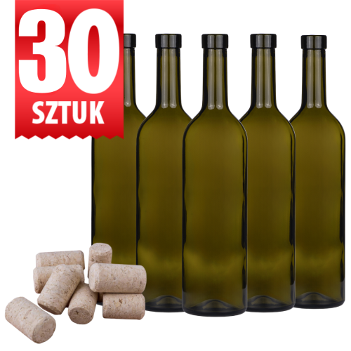 Butelka oliwkowa Bordeaux 750ml na wino sok korek aglomerowany 30 sztuk
