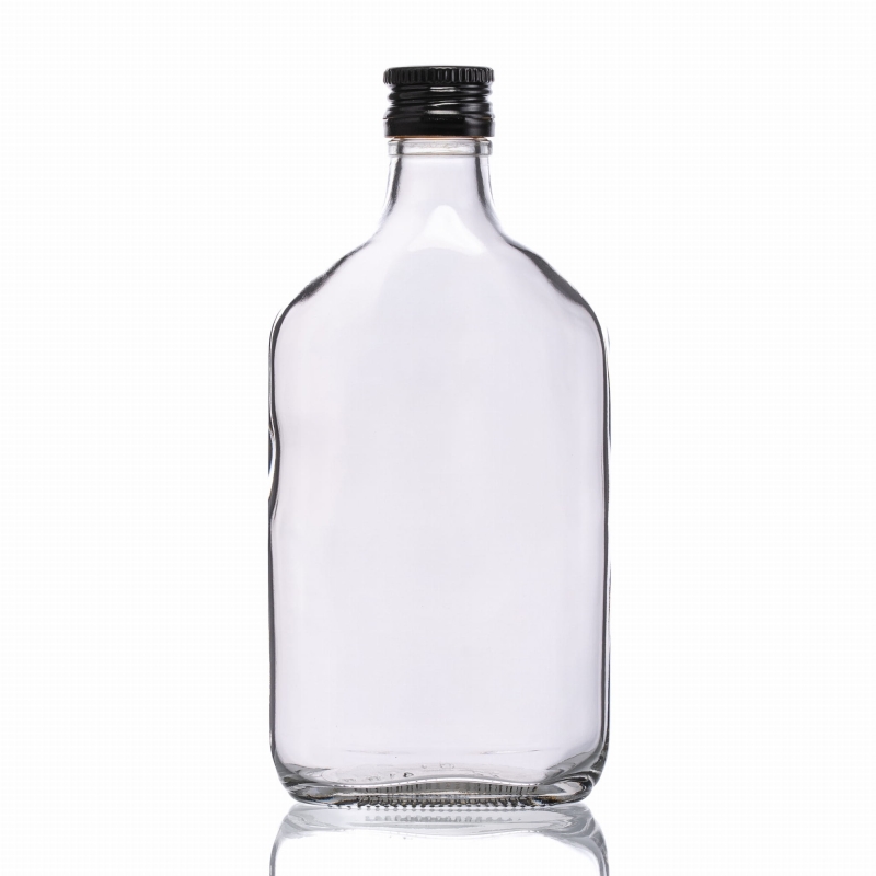 Przezroczysta szklana butelka piersiówka 350 ml z aluminiową nakrętką na bimber i soki