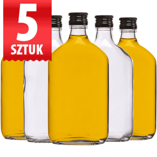 Zestaw 5 sztuk Piersiówka Rubin 350 ml — butelka szklana płaska, gwint fi 28 mm