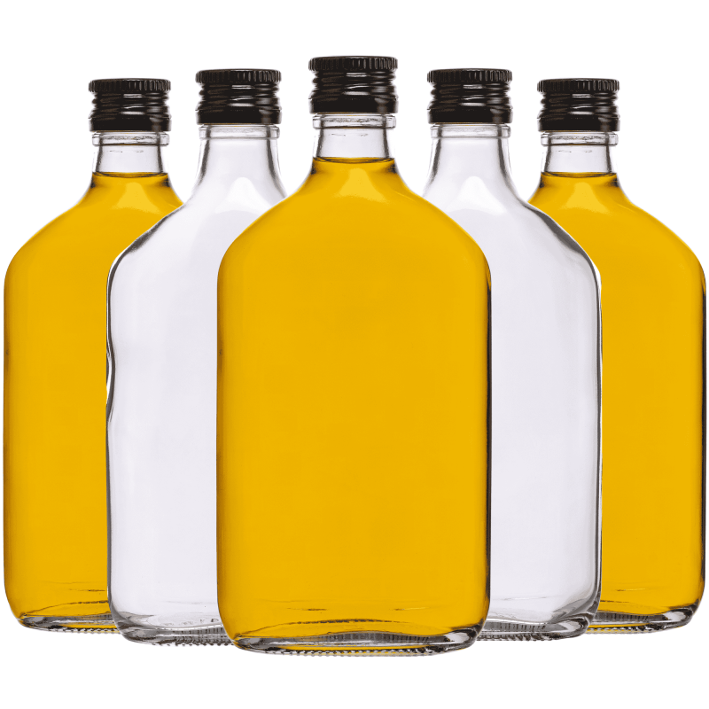 Szklana butelka piersiówka 350 ml z aluminiową nakrętką fi 28 na domowe nalewki i bimber
