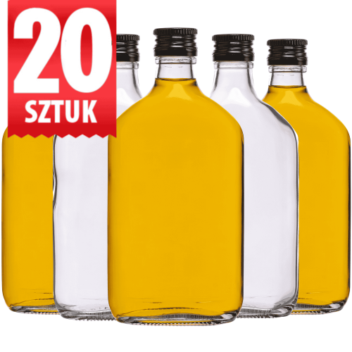 Piersiówka szklana Rubin 350 ml butelka na bimber nalewkę szklana płaska zestaw 20 sztuk 