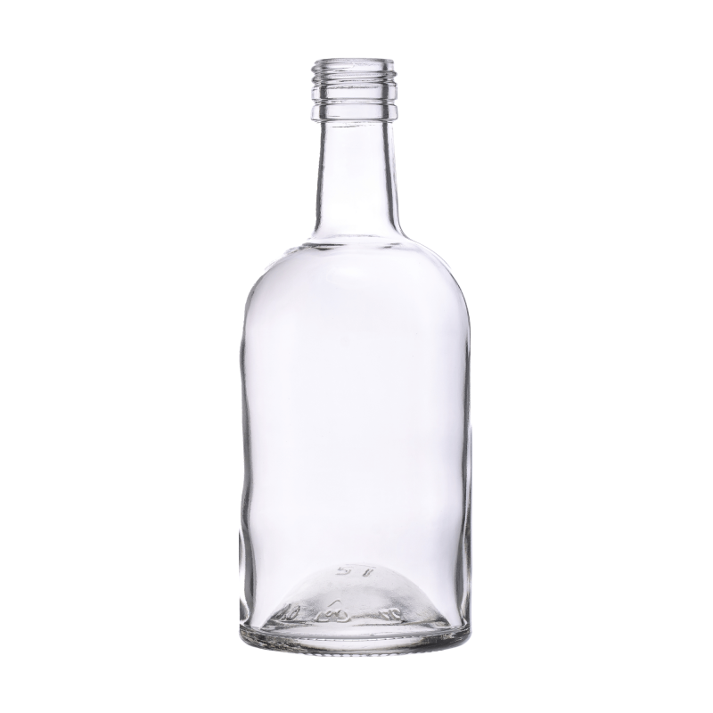 Pusta butelka szklana Bruno 500 ml z bezbarwnego, grubego szkła z gwintem fi 31,5, widok z przodu na białym tle
