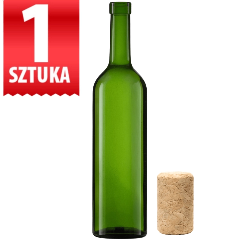Szklana butelka Bordeaux 750 ml w zielonym szkle ochronnym, 1 sztuka do wina domowego i nalewek