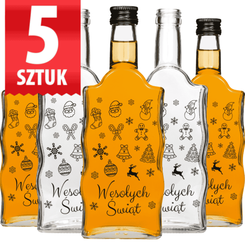 Butelka Warta 500 ml z nadrukiem świątecznym Bombki zestaw 5 sztuk