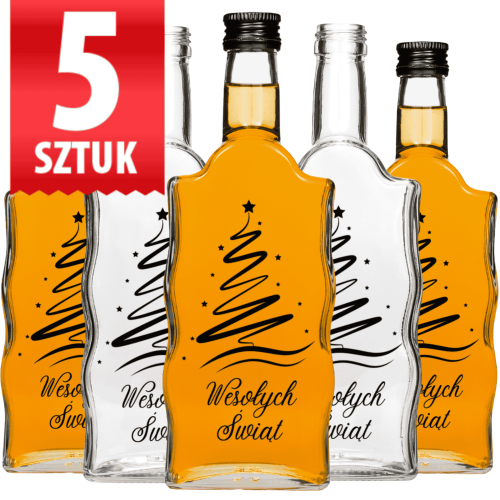 Butelka Warta 500 ml z nadrukiem świątecznym Choinka  zestaw 5 sztuk