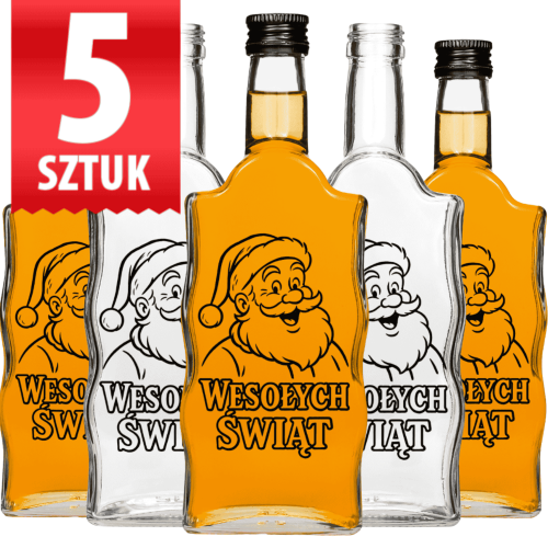 Butelka Warta 500 ml z nadrukiem świątecznym Mikołaj zestaw 5 sztuk