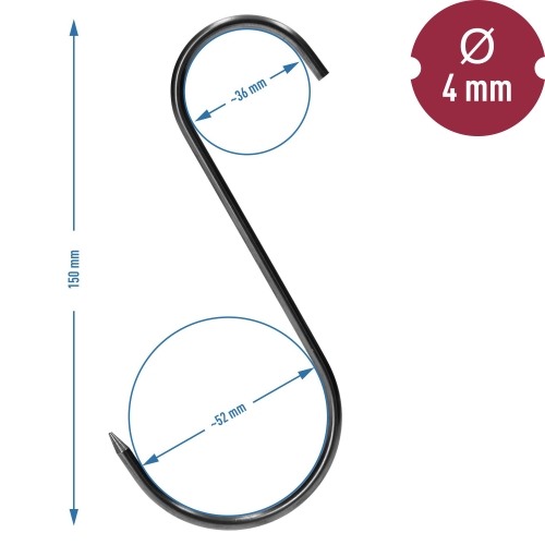 Haki do wędzenia - S, ostrzone, 4mm x 150mm 5 szt.
