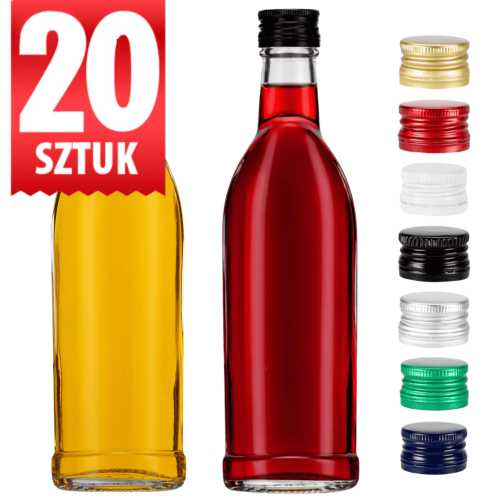 Butelka szklana Aura 250 ml zestaw 20 sztuk na nalewki bimber wesele z zakrętką fi 28 mm