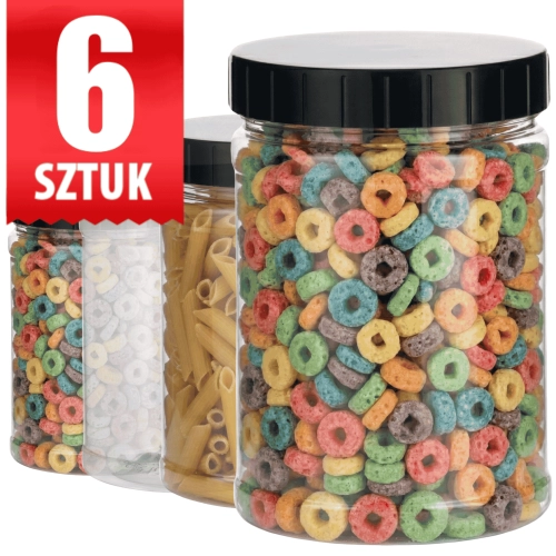 Słój plastikowy PET 1 l z zakrętką EasyPack do przechowywania artykułów spożywczych Zestaw 6 sztuk