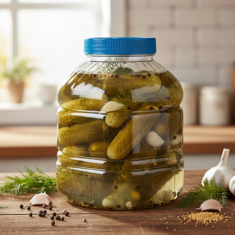Kwadratowy pojemnik plastikowy 8 l Skarbiec z ogórkami kiszonymi — szeroki otwór 11 cm ułatwia ubijanie