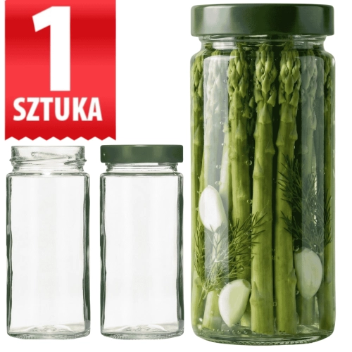 Słoik szklany wysoki na oliwki i szparagi Tuba 400 ml wieczko fi 63 mm