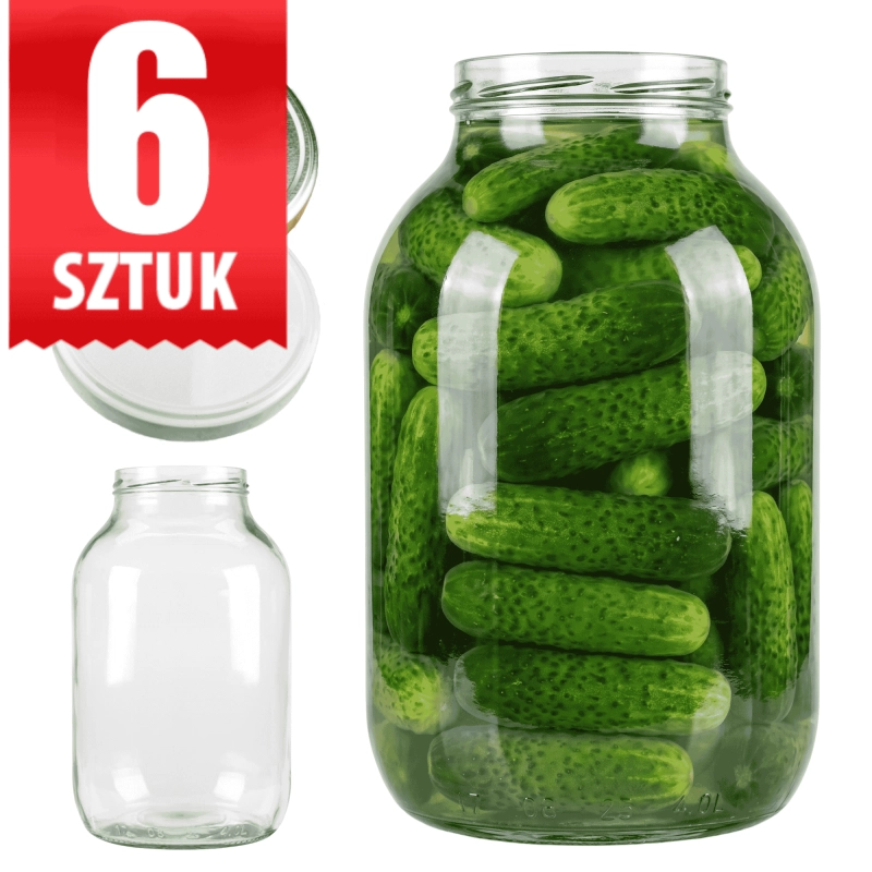 Szklany słoik Classic 4L wieczko fi 100 do kiszenia i fermentacji zestaw 6 sztuk