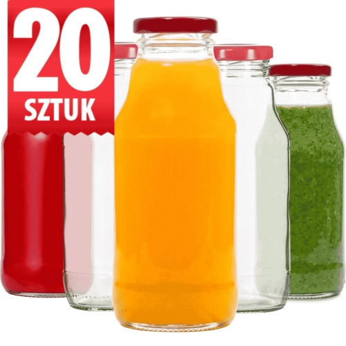 Zestaw 20 sztuk Butelki szklane na soki Kubuś 330 ml