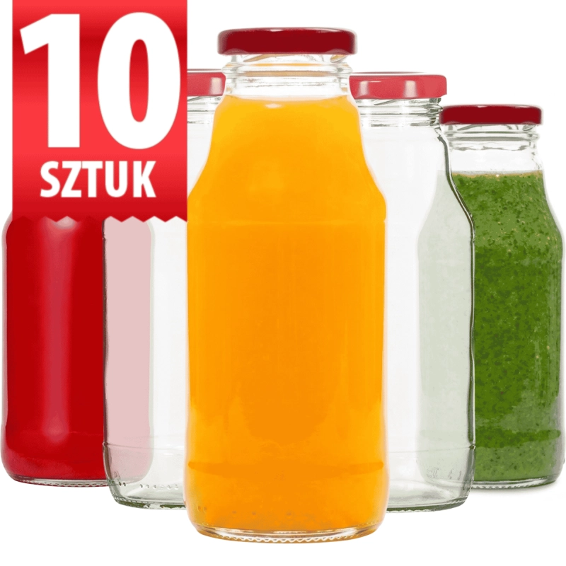 Szklane butelki Kubuś 330 ml z nakrętką fi 43 zestaw 10 sztuk do soków i syropów