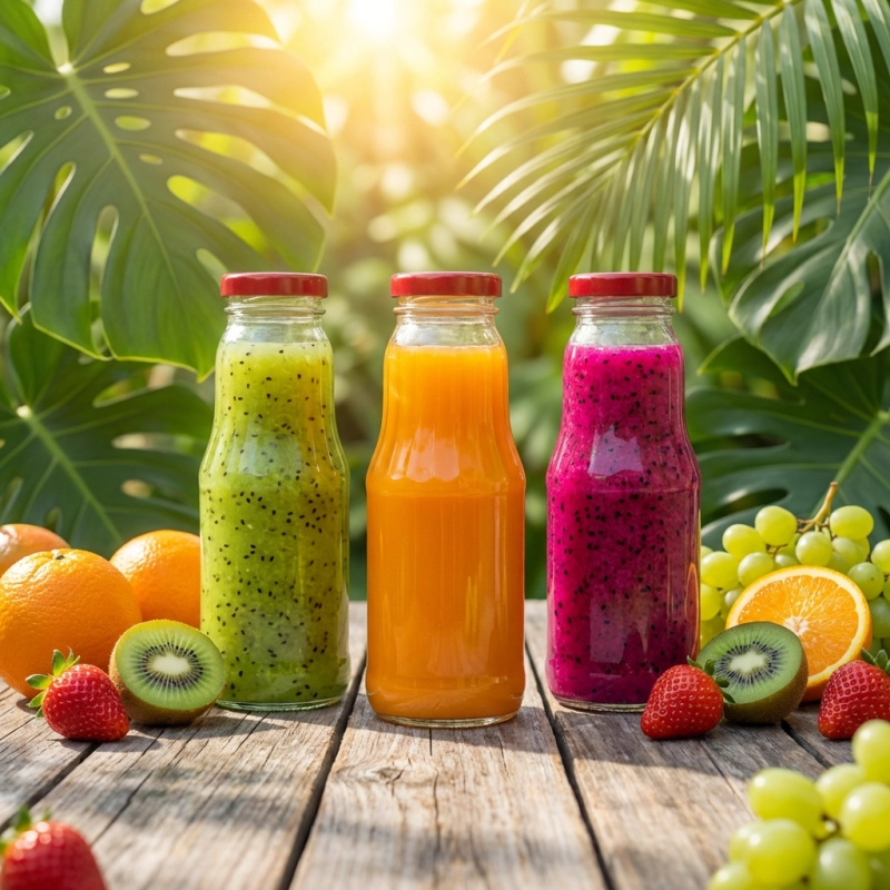 Zestaw 20 szklanych butelek 300 ml z nakrętką twist-off do domowych soków i smoothie na lato