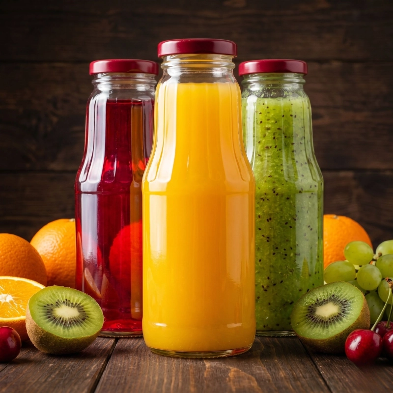 30 szklanych butelek wielorazowych Fruit 300 ml z zakrętką do soków smoothie i przecierów