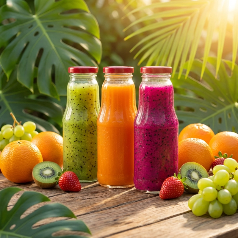 Komplet 30 szklanych naczyń Fruit 300 ml z nakrętką twist-off fi 43 do soków przecierów i koktajli