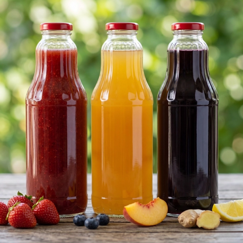 Szklana butelka Fruit litrowa z nakrętką do przecierów syropów i napojów fermentowanych