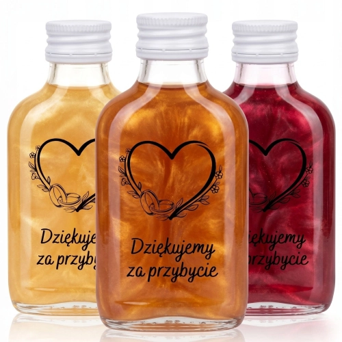 Butelka piersiówka SERCE zklana Perła 100 ml Nadruk weselny 5 sztuk 