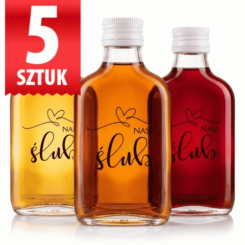 Butelka piersiówka ŚLUB szklana Perła 100 ml Nadruk weselny 5 sztuk