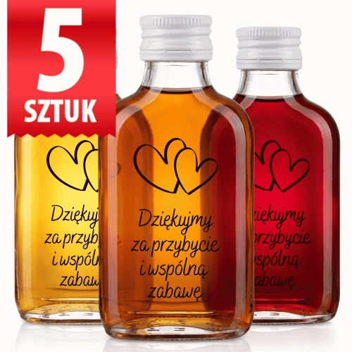 Butelka piersiówka ZABAWA szklana Perła 100 ml Nadruk weselny 5 sztuk