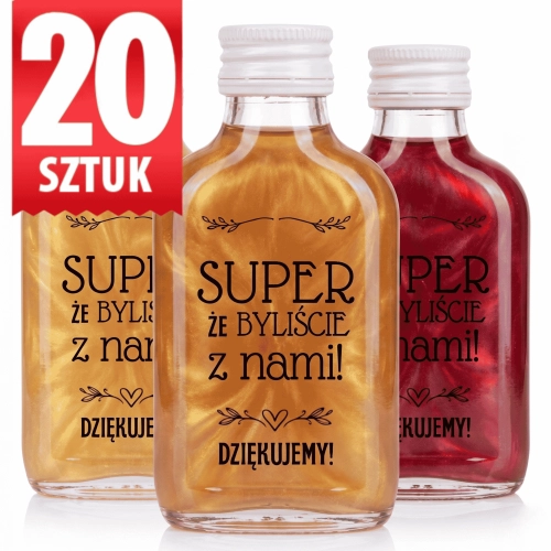 Butelka piersiówka SUPER szklana Perła 100 ml Nadruk weselny 20 sztuk 