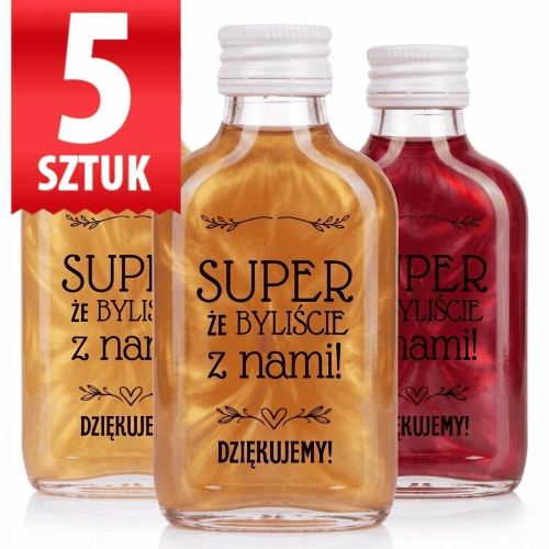 Butelka piersiówka SUPER szklana Perła 100 ml Nadruk weselny 5 sztuk 