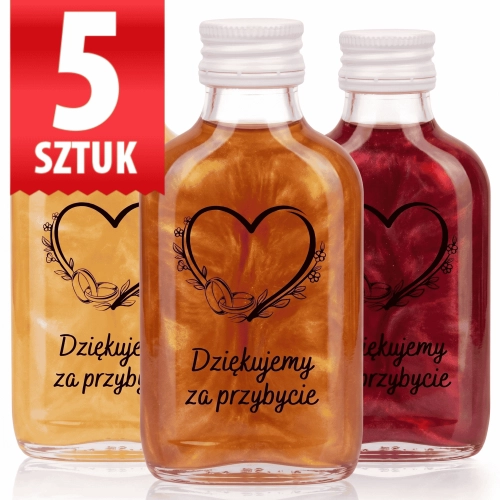 Butelka piersiówka SERCE zklana Perła 100 ml Nadruk weselny 5 sztuk 
