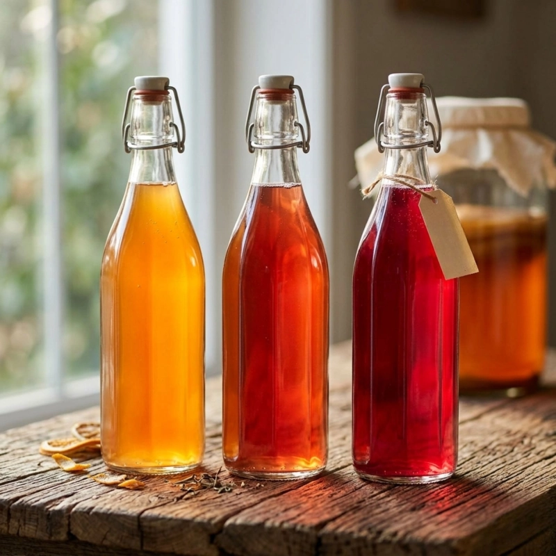 Butelka szklana Costolata 500 ml z pałąkiem idealna do kombuczy cytrynówki i domowych soków