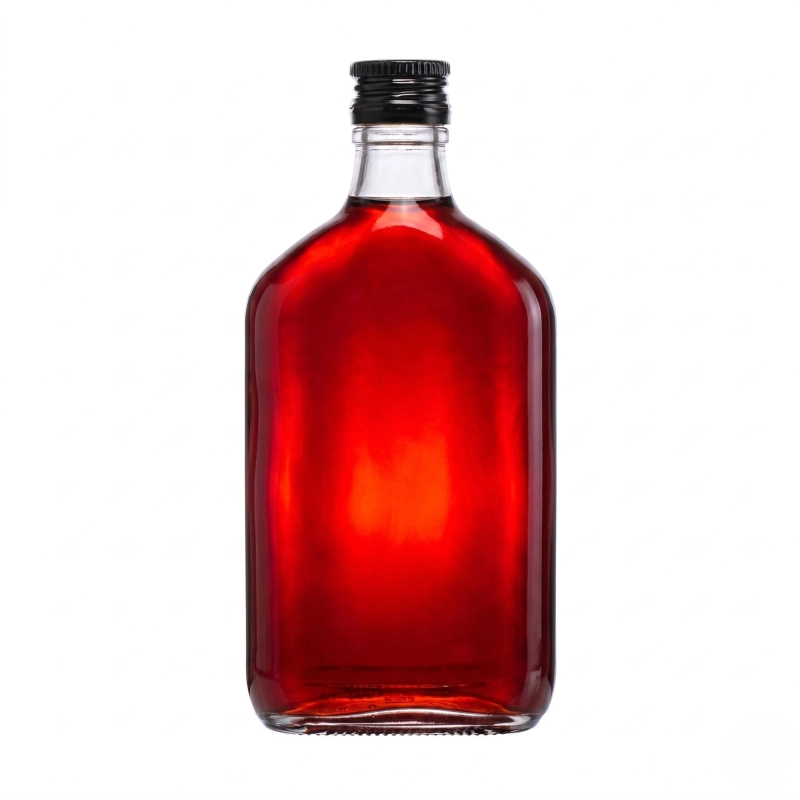 Szklana butelka płaska Rubin 350 ml z metalową zakrętką do bimbru i domowych soków