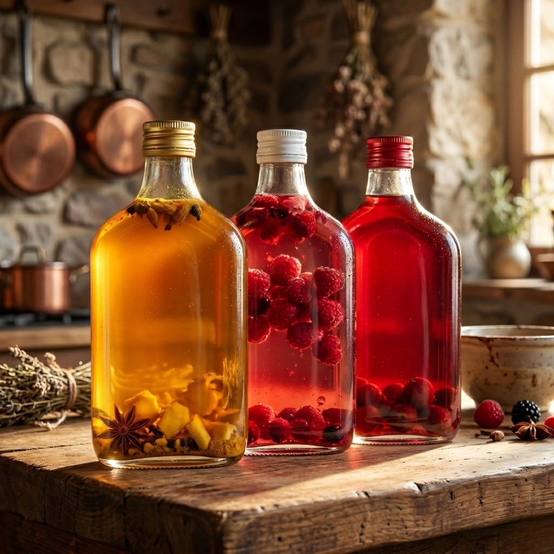 Szklana piersiówka Rubin 350 ml z nakrętką fi 28 do domowej nalewki syropu i whisky