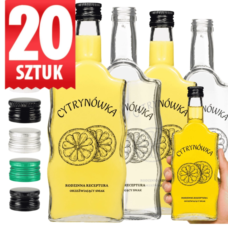 Szklana butelka Warta 500 ml falowana z nakrętką fi 28 do cytrynówki zestaw 20 sztuk