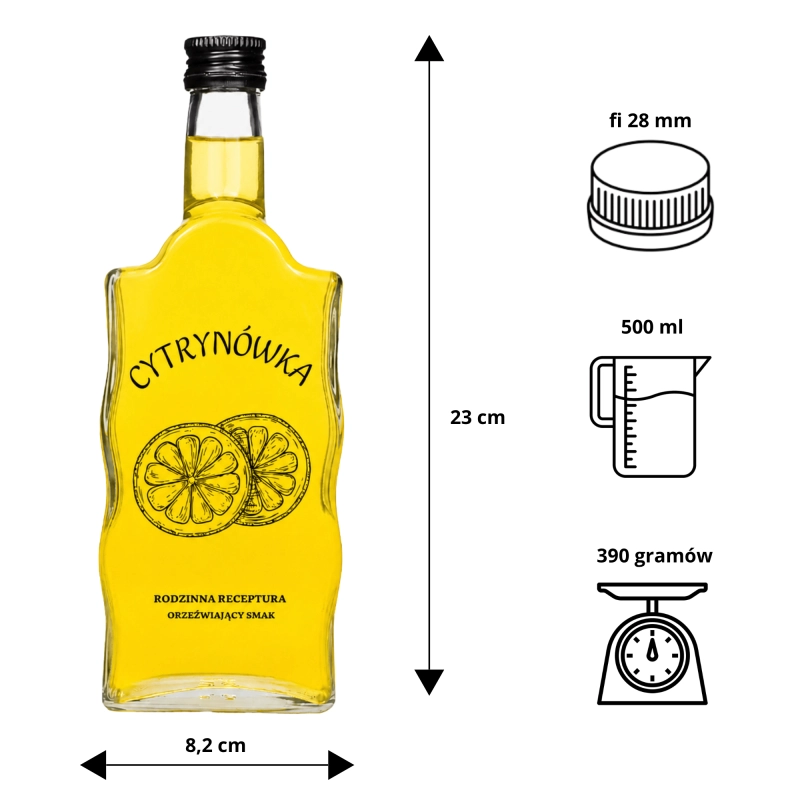 Szklane butelki Warta 500 ml falowane z zakrętką do cytrynówki i nalewki cytrynowej 20 sztuk