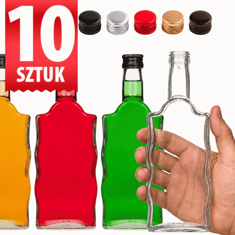 Zestaw 10 szklanych butelek Warta Fala 500 ml z zakrętką fi 28 do nalewek i bimbru