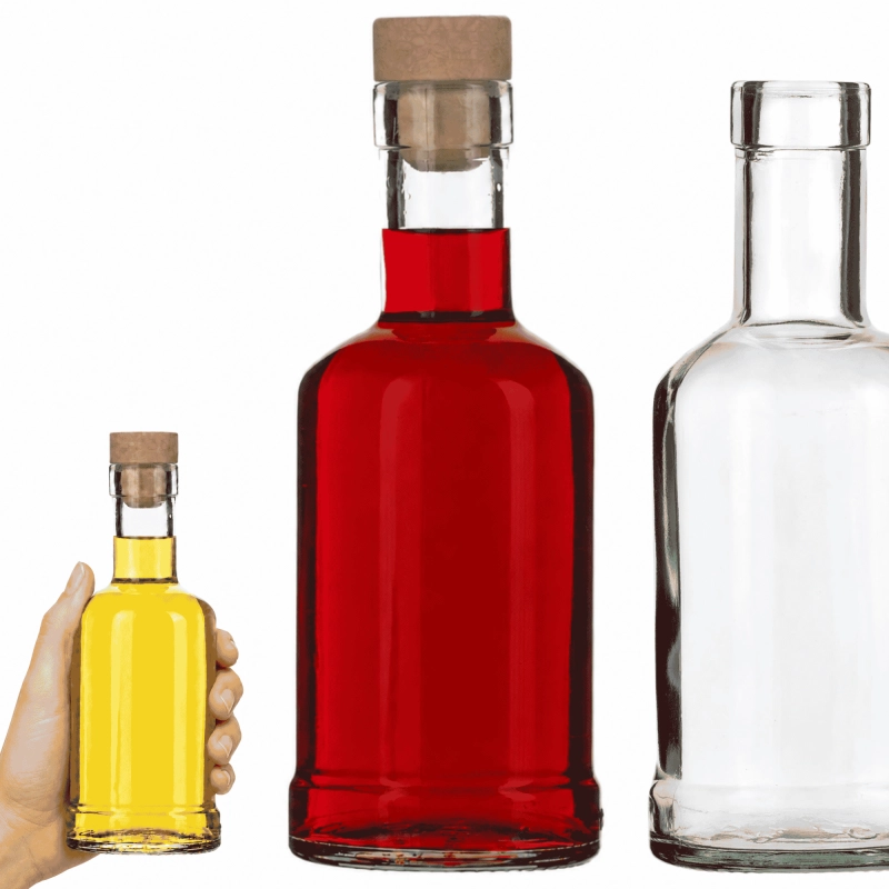 Przezroczysta szklana butelka Tadek 250 ml z drewnianym korkiem grzybkiem do nalewek i cytrynówki