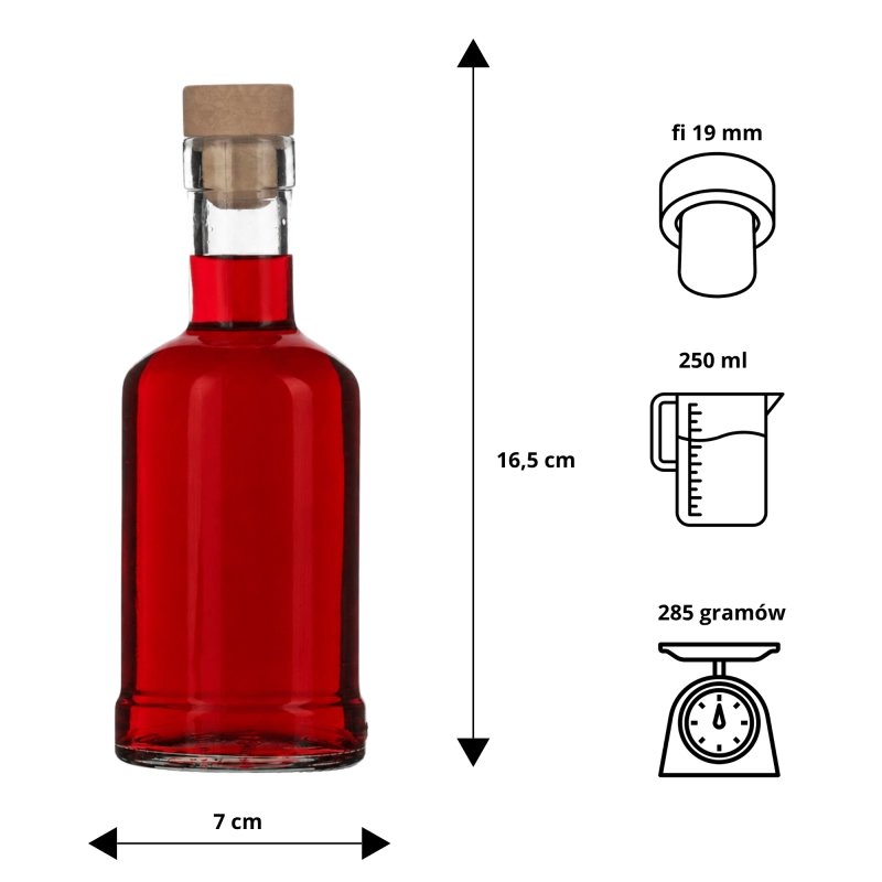 Szklana butelka Tadek ćwierć litra z korkiem grzybkiem do nalewek domowych alkoholi