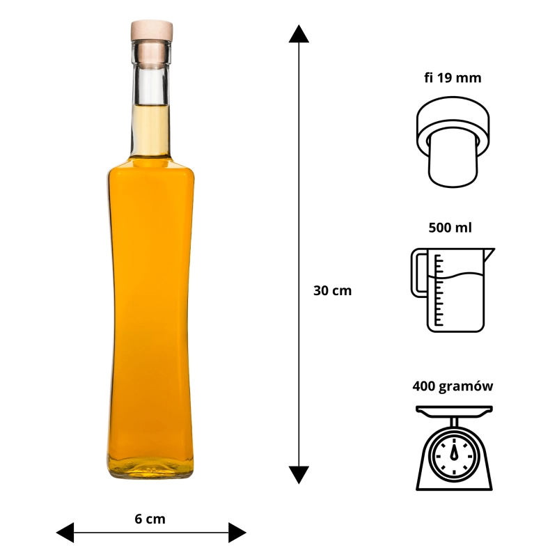Elegancka szklana butelka Magnum 0,5 l zamknięta grzybkiem do przechowywania trunków