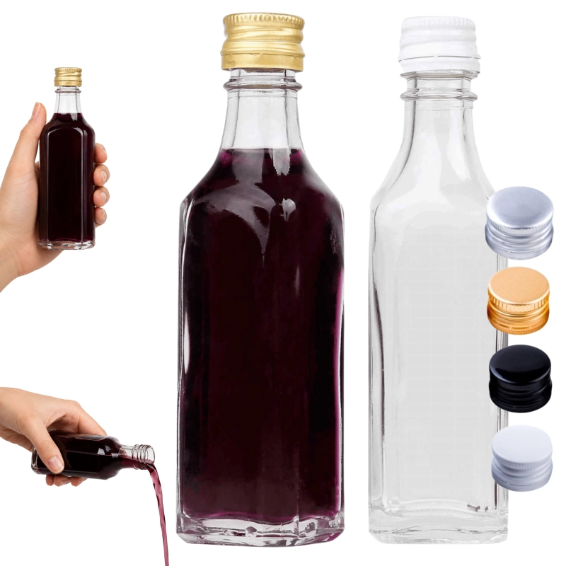 Szklana miniaturka kątówka 50 ml gwint fi 18 do domowych nalewek bimbru soków i oliwy