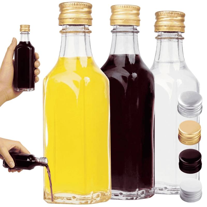 Małe butelki szklane kątowe 50 ml z zakrętką do nalewek domowych wina soków 20 sztuk